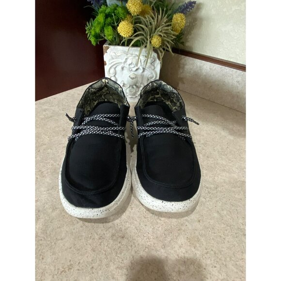 Bobs Black Canvas Slip-On Shoes W/Memory Foam Insole & Snake Print Interior S8 - Picture 3 of 8